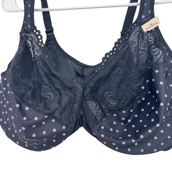 Glamorise Womens Polka Dot Lace Front-Closure Underwire Bra 48F Black/Lavander - Picture 4 of 9